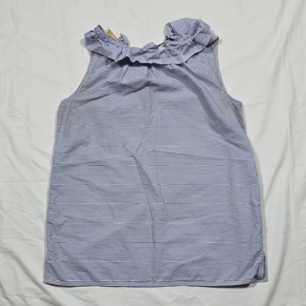 ANN MASHBURN Blue & White Striped Top with Gold Logo